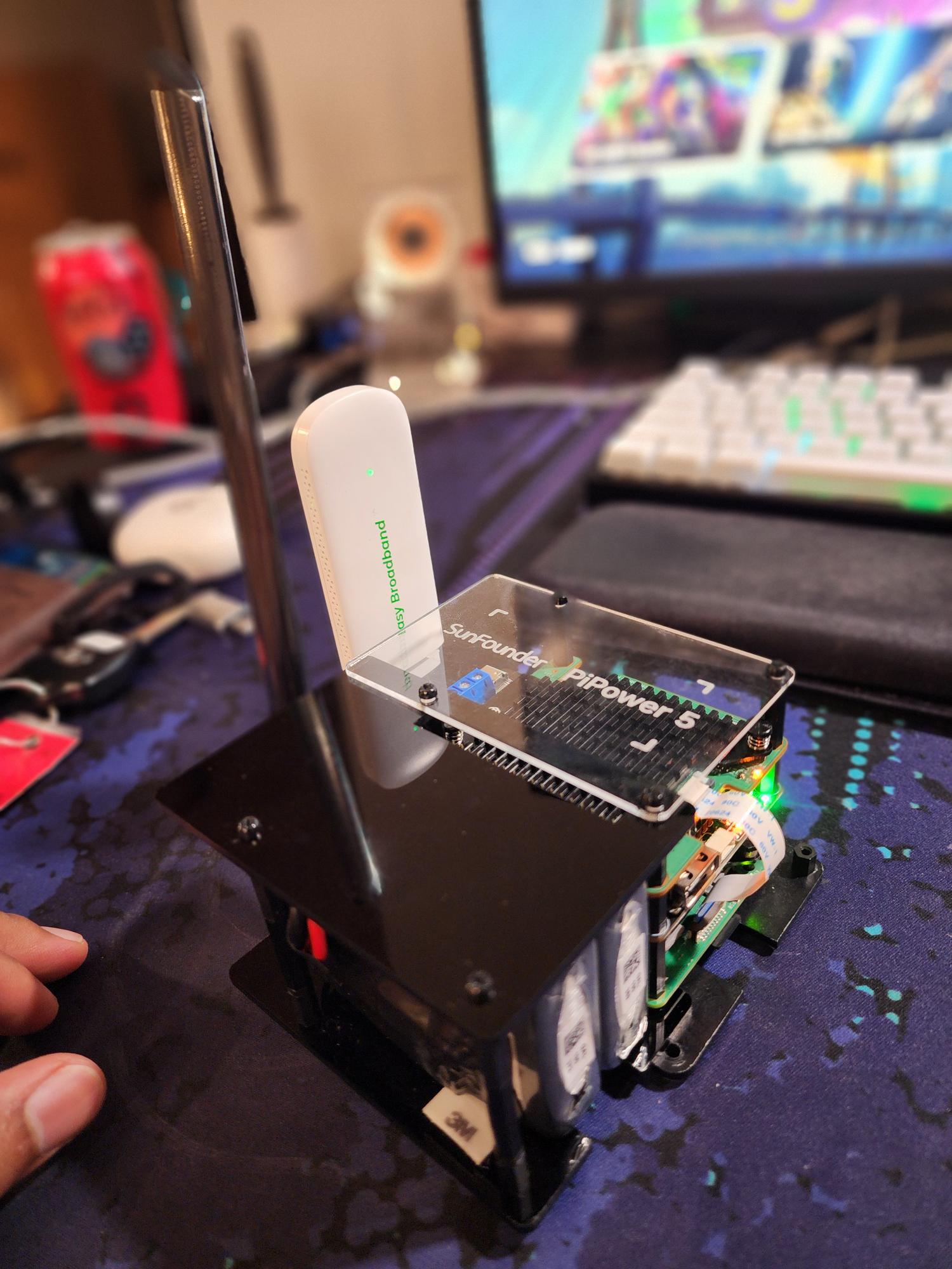 The EspialNVR prototype board stack seen from above with its battery pack