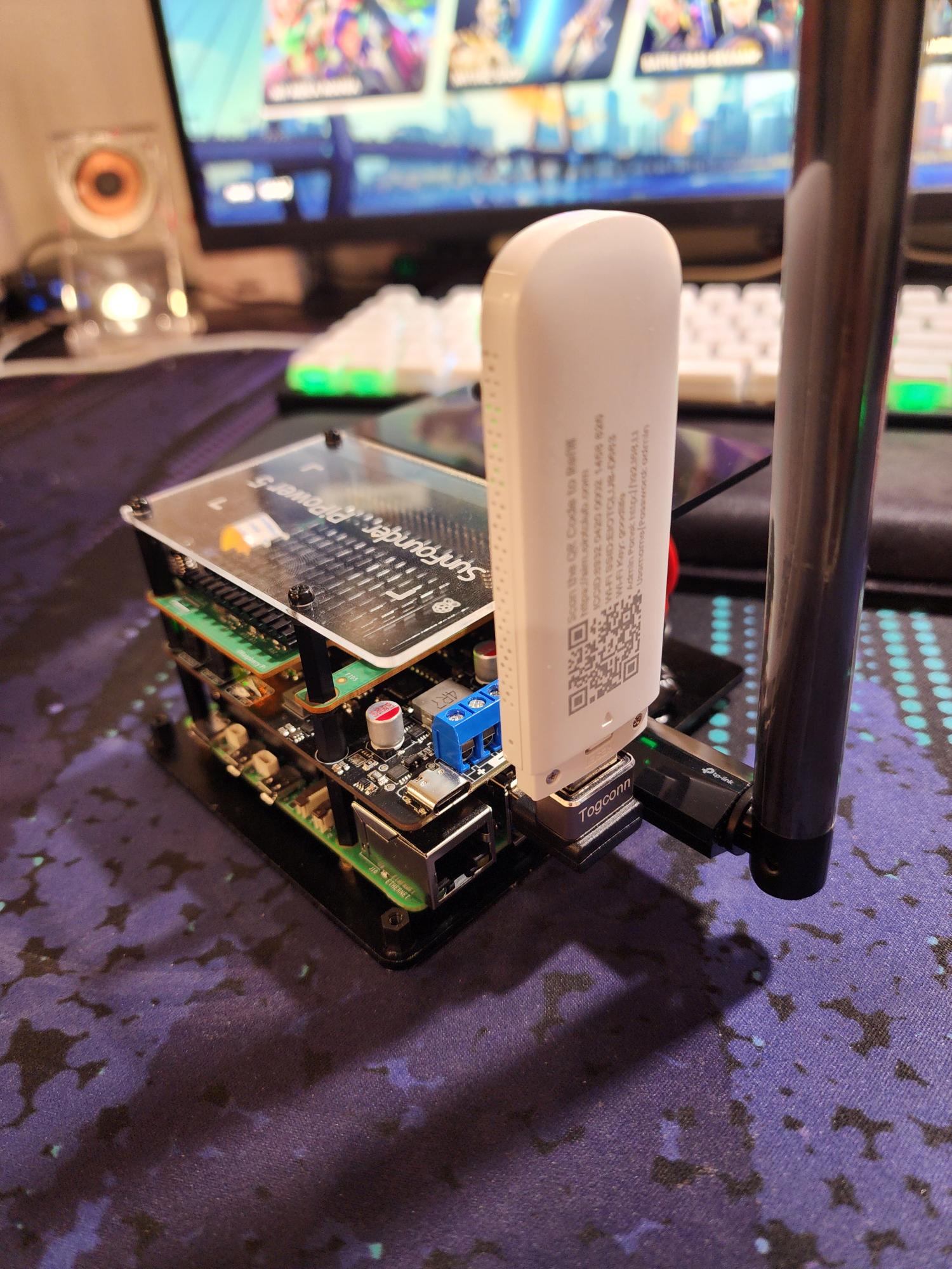 The EspialNVR box with its own network hardware attached, keeping cameras online
